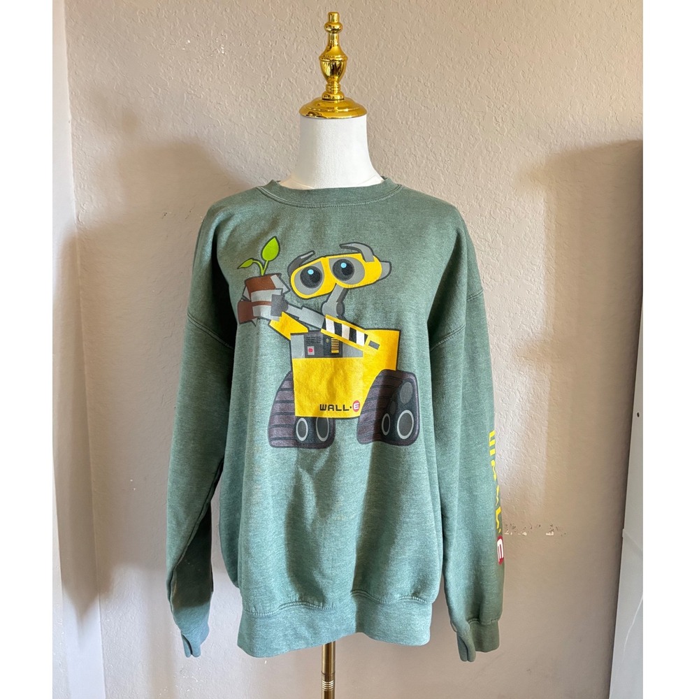 Disney Pixar Wall-E Graphic Sweatshirt Green Crewneck Pullover S-M